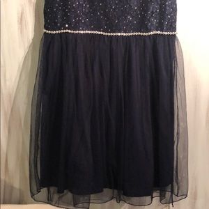Dark Blue Dress with Rhinestone Beading
